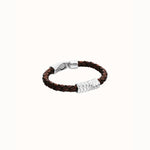 Brown Braided Leather Bracelet with a Metal Detail - PUL2632MARMTL-UNO de 50-Renee Taylor Gallery