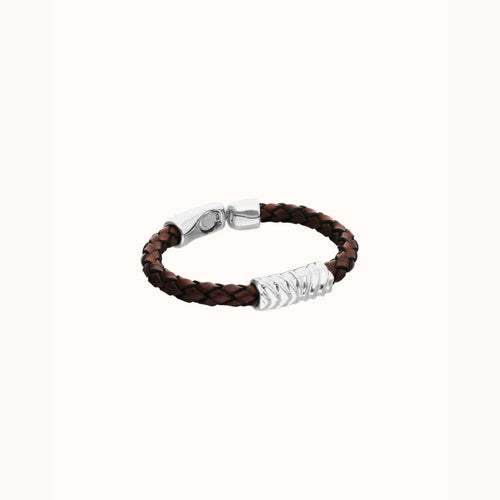 Brown Braided Leather Bracelet with a Metal Detail - PUL2632MARMTL-UNO de 50-Renee Taylor Gallery