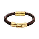 Brown Braided Leather Bracelet with a Golden Metal Detail - PUL2632MARORO-UNO de 50-Renee Taylor Gallery