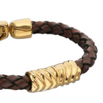 Brown Braided Leather Bracelet with a Golden Metal Detail - PUL2632MARORO-UNO de 50-Renee Taylor Gallery
