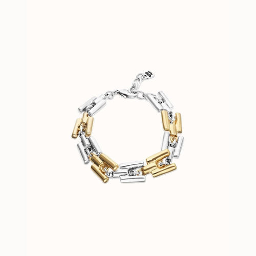 Square Links Chain Golden and Silver bracelet - PUL2635OROMTL-UNO de 50-Renee Taylor Gallery