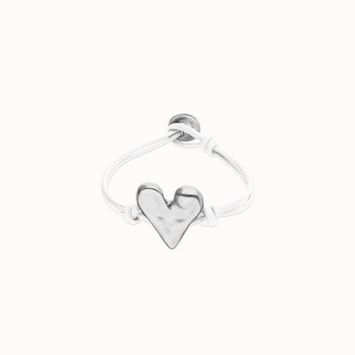 White Leather Bracelet with Silver Heart Detail - PUL2638BLCMTL-UNO de 50-Renee Taylor Gallery