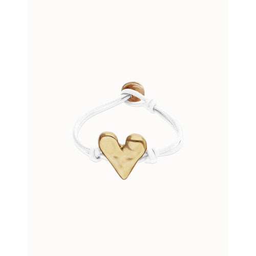 White Leather Bracelet with Golden Heart Detail - PUL2638BLCORO-UNO de 50-Renee Taylor Gallery