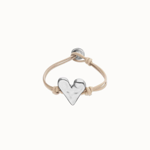 Camel Leather Bracelet with Silver Heart Detail - PUL2638CAMMTL-UNO de 50-Renee Taylor Gallery
