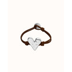Brown Leather Bracelet with Silver Heart Detail - PUL2638MARMTL-UNO de 50-Renee Taylor Gallery