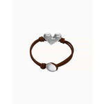 Brown Leather Bracelet with Silver Heart Detail - PUL2638MARMTL-UNO de 50-Renee Taylor Gallery