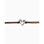 Brown Leather Bracelet with Silver Heart Detail - PUL2638MARMTL-UNO de 50-Renee Taylor Gallery