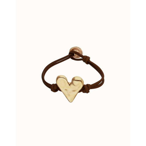 Brown Leather Bracelet with Golden Heart Detail - PUL2638MARORO-UNO de 50-Renee Taylor Gallery