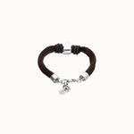 Bracelet in Silk Thread and Brown Leather with Silver Heart - PUL2640MARMTL-UNO de 50-Renee Taylor Gallery