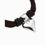 Bracelet in Silk Thread and Brown Leather with Silver Heart - PUL2640MARMTL-UNO de 50-Renee Taylor Gallery
