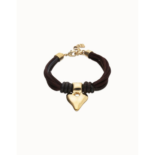 Bracelet in Silk Thread and Brown Leather with Golden Heart - PUL2640MARORO-UNO de 50-Renee Taylor Gallery