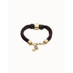Bracelet in Silk Thread and Brown Leather with Golden Heart - PUL2640MARORO-UNO de 50-Renee Taylor Gallery