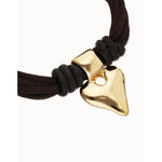 Bracelet in Silk Thread and Brown Leather with Golden Heart - PUL2640MARORO-UNO de 50-Renee Taylor Gallery