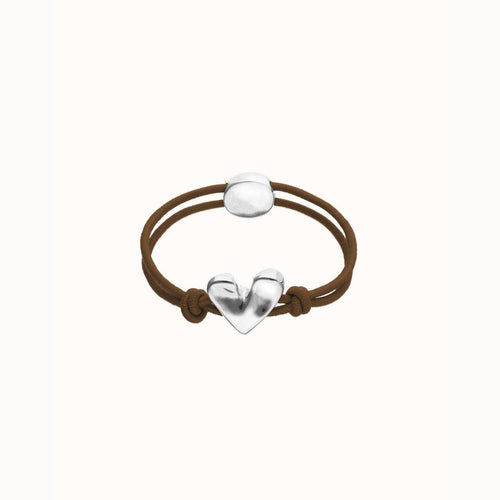 Brown Elastic Thread Bracelet with Silver Heart- PUL2641MARMTL-UNO de 50-Renee Taylor Gallery