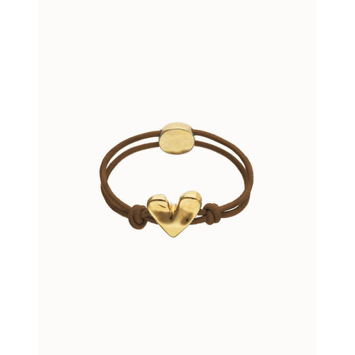 Brown Elastic Thread Bracelet with Golden Heart - PUL2641MARORO-UNO de 50-Renee Taylor Gallery
