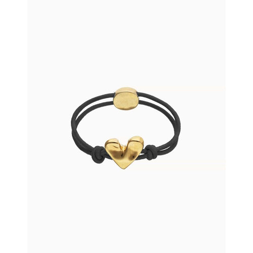 Black Elastic Thread Bracelet with Golden Heart- PUL2641NGRORO-UNO de 50-Renee Taylor Gallery