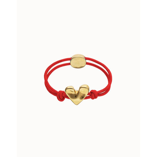 Beat Red Elastic Thread Bracelet with 18k Gold Plated Heart - PUL2641ROJORO-UNO de 50-Renee Taylor Gallery