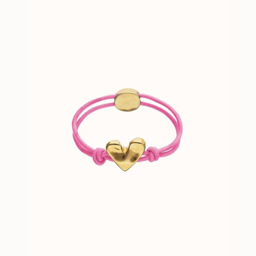 Pink Elastic Thread Bracelet with Golden Heart Charm - PUL2641RSAORO-UNO de 50-Renee Taylor Gallery
