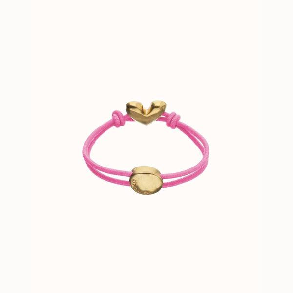 Pink Elastic Thread Bracelet with Golden Heart Charm - PUL2641RSAORO ...