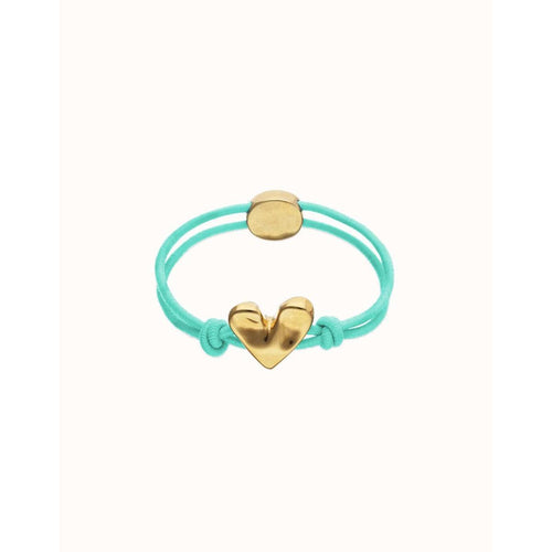 Turquoise Elastic Thread Bracelet with Golden Heart Charm - PUL2641TQSORO-UNO de 50-Renee Taylor Gallery