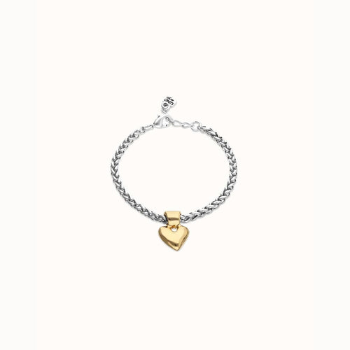 Silver Chain Bracelet with Small Golden Heart Detail - PUL2642OROMTL-UNO de 50-Renee Taylor Gallery