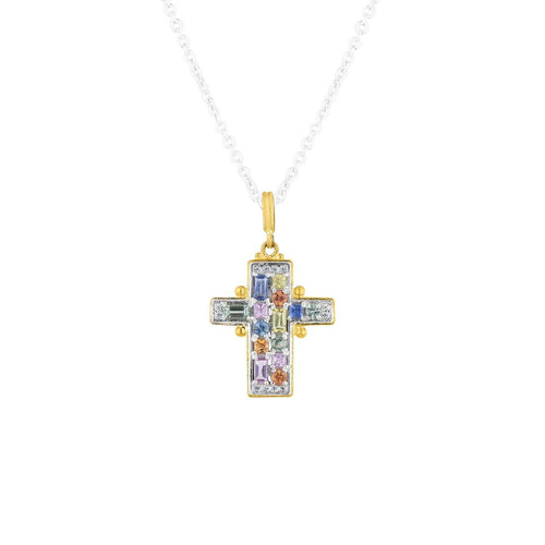 Prismic Cross Necklace with Sapphire by Lika Behar