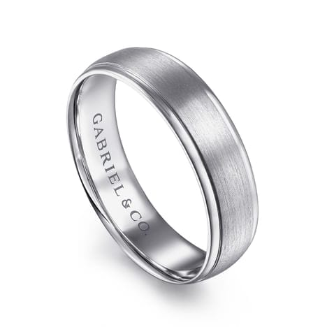 14K White Gold 6mm - Men's Wedding Band in Satin Finish - MBM0115-60W4JJJ-Gabriel & Co.-Renee Taylor Gallery
