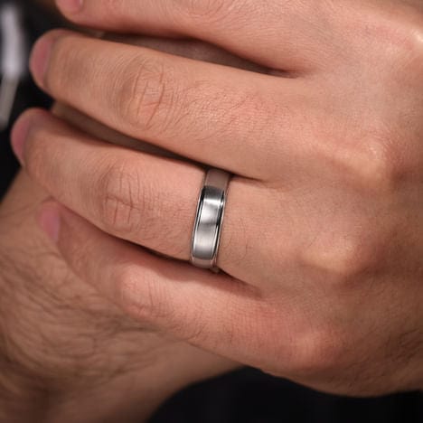 14K White Gold 6mm - Men's Wedding Band in Satin Finish - MBM0115-60W4JJJ-Gabriel & Co.-Renee Taylor Gallery