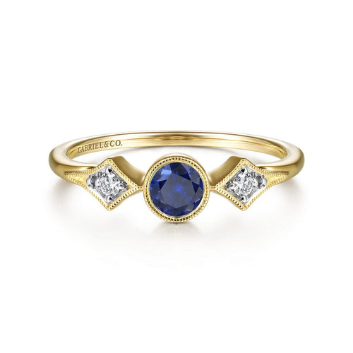 14K Yellow Gold Diamond and Sapphire 3 Stone Promise Ring Color Collection (Gaby ) - LR51605Y45SA-Gabriel & Co.-Renee Taylor Gallery