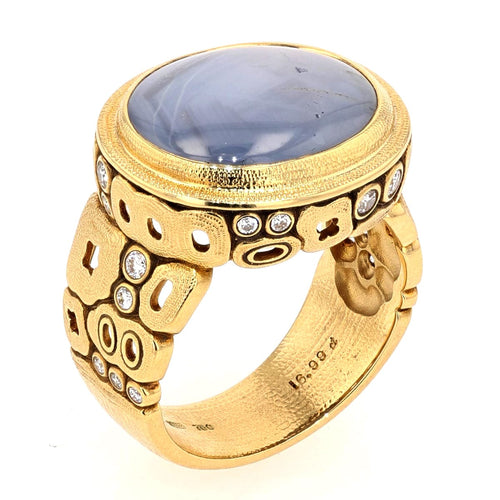 18K, Diamond and Star Sapphire "Garden" Ring - R-105-Alex Sepkus-Renee Taylor Gallery