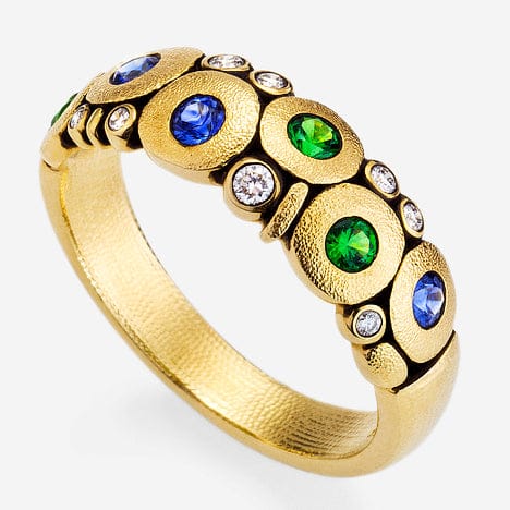 18K "Candy" Blue Green Mix Sapphire & Diamond Dome Ring - R-122SA-Alex Sepkus-Renee Taylor Gallery