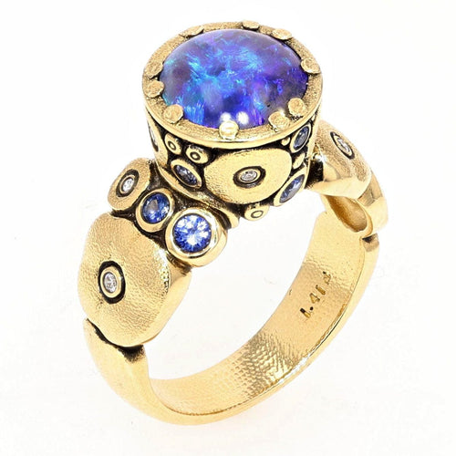 18K Sapphire and Diamond "Orchard" Black Crystal Opal Ring - R-129S-Alex Sepkus-Renee Taylor Gallery