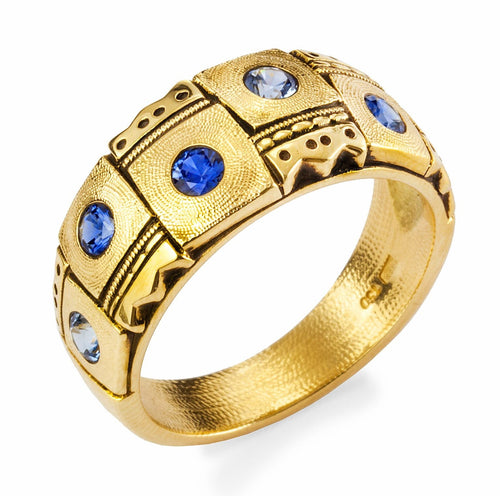 18K Crowned Heads Blue Mix Sapphire Band - R-159S-Alex Sepkus-Renee Taylor Gallery