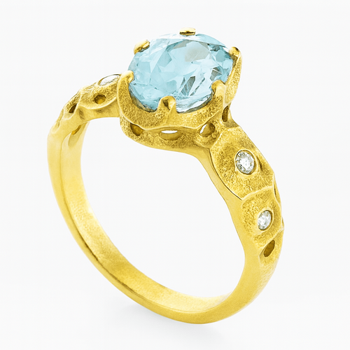 18K Yellow Gold, Diamond & Aquamarine 'Scherzo' Ring - R-221-Alex Sepkus-Renee Taylor Gallery