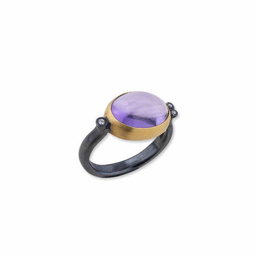 Rajasthan Oval Cab Amethyst Ring with Diamond by Lika Behar
