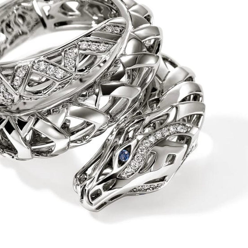 Naga Silver Diamond Pave Double Wrap with Sapphires Ring - RBP603762BSPDIX-John Hardy-Renee Taylor Gallery