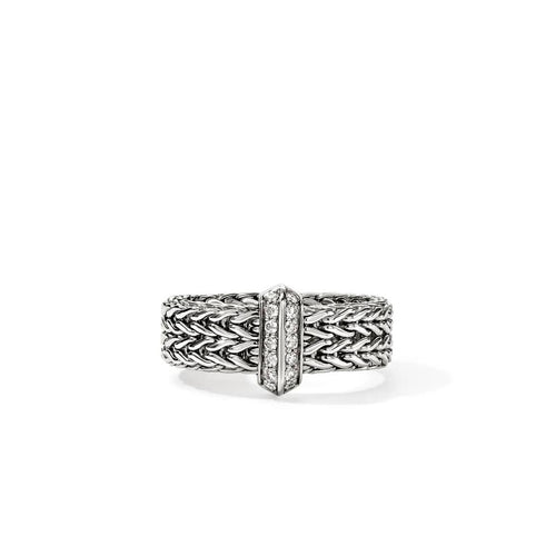 Icon Link Silver Diamond Pavé Ring - RBP987362DIX-John Hardy-Renee Taylor Gallery