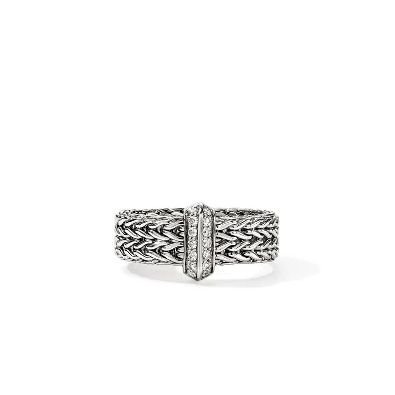 Icon Link Silver Diamond Pavé Ring - RBP987362DIX-John Hardy-Renee Taylor Gallery