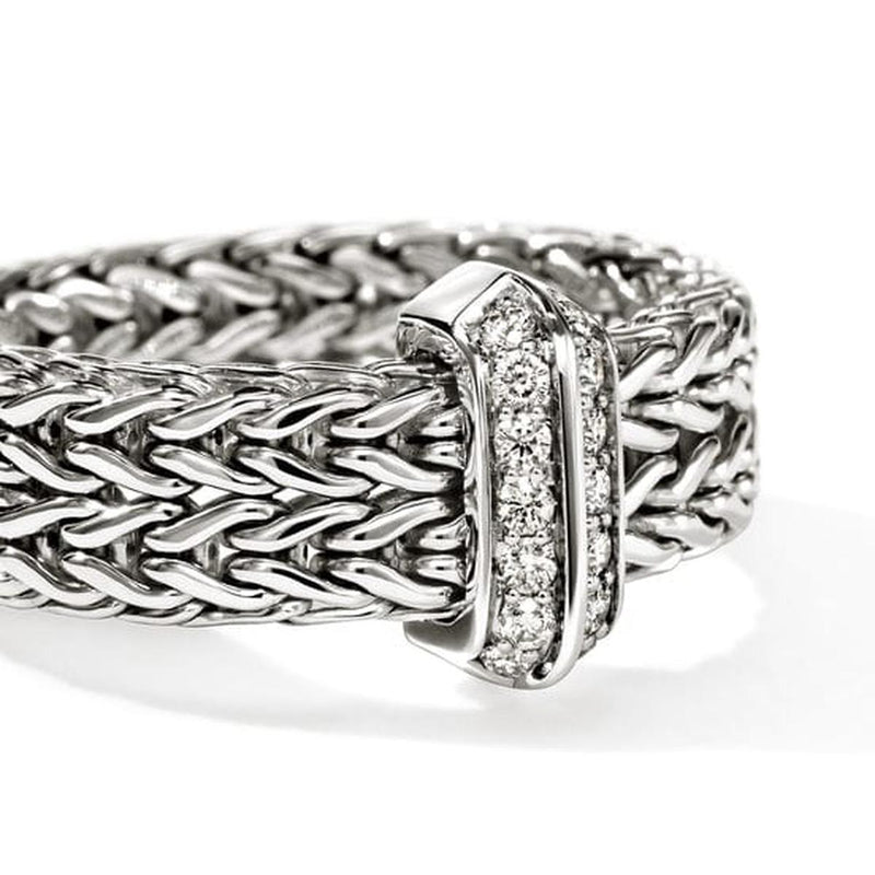Icon Link Silver Diamond Pavé Ring - RBP987362DIX-John Hardy-Renee Taylor Gallery