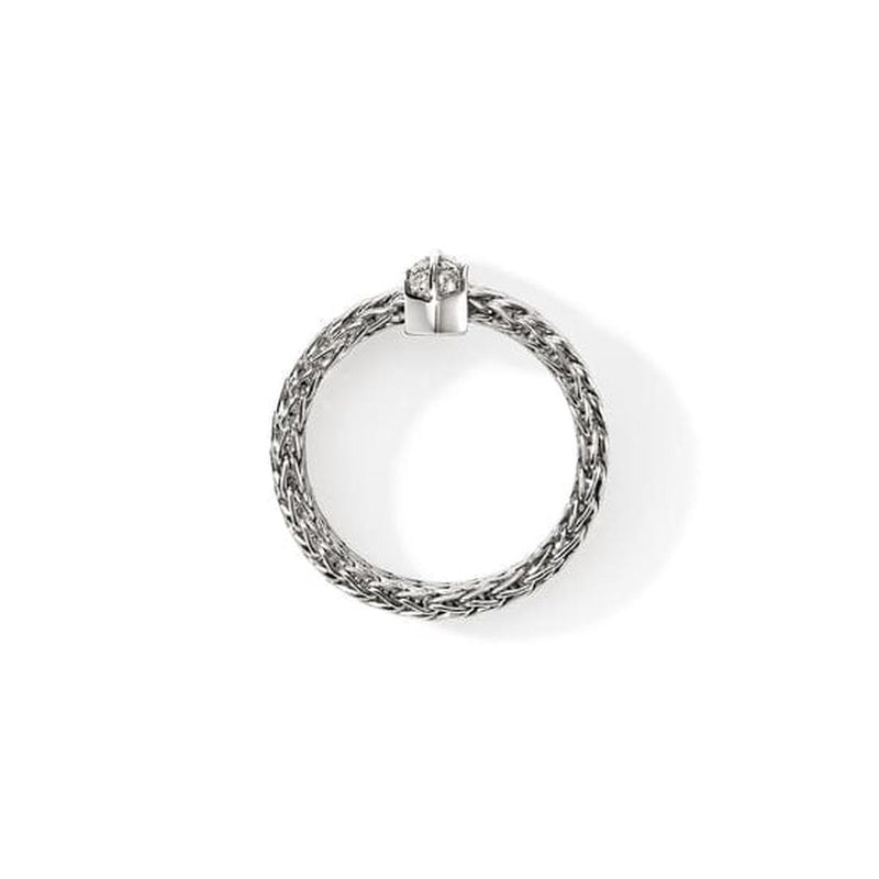 Icon Link Silver Diamond Pavé Ring - RBP987362DIX-John Hardy-Renee Taylor Gallery