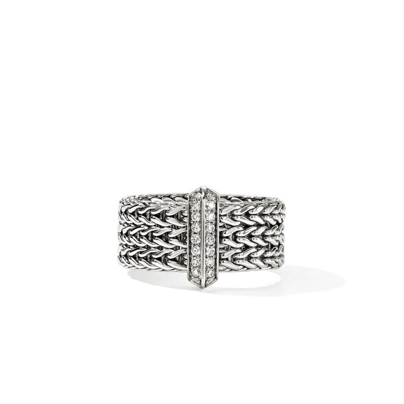 Icon Link Silver Diamond Pavé Ring 9mm - RBP989532DIX-John Hardy-Renee Taylor Gallery