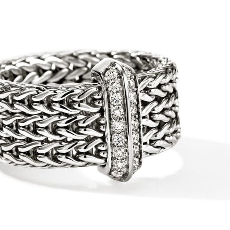 Icon Link Silver Diamond Pavé Ring 9mm - RBP989532DIX-John Hardy-Renee Taylor Gallery