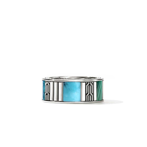 Carved Chain Ring, Sterling Silver, Hardstones - RMS988021TQMH-John Hardy-Renee Taylor Gallery
