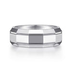 14K White Gold 8mm - Angular Men's Wedding Band in High Polished Finish - MBH0223-80W4JJJ-Gabriel & Co.-Renee Taylor Gallery