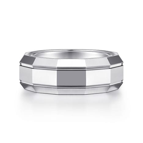 14K White Gold 8mm - Angular Men's Wedding Band in High Polished Finish - MBH0223-80W4JJJ-Gabriel & Co.-Renee Taylor Gallery