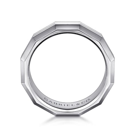 14K White Gold 8mm - Angular Men's Wedding Band in High Polished Finish - MBH0223-80W4JJJ-Gabriel & Co.-Renee Taylor Gallery