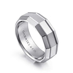 14K White Gold 8mm - Angular Men's Wedding Band in High Polished Finish - MBH0223-80W4JJJ-Gabriel & Co.-Renee Taylor Gallery