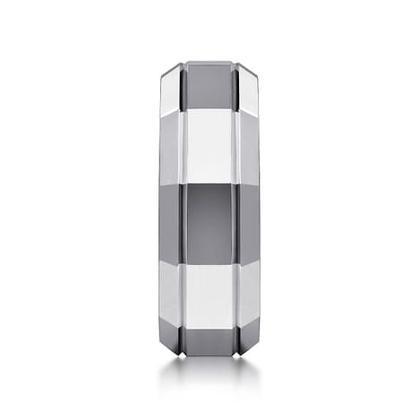 14K White Gold 8mm - Angular Men's Wedding Band in High Polished Finish - MBH0223-80W4JJJ-Gabriel & Co.-Renee Taylor Gallery