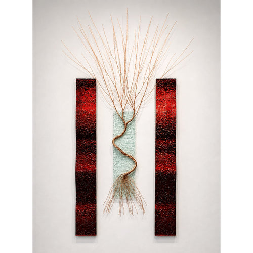 "Red Kaleidoscope Copper Bonsai" Triptych-Gravity Glass-Renee Taylor Gallery