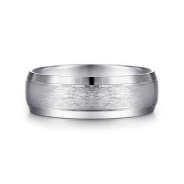 14K White Gold 7mm - Beveled Edge Men's Wedding Band in Horizontal Brush Finish - MBM0134-70W4JJJ-Gabriel & Co.-Renee Taylor Gallery
